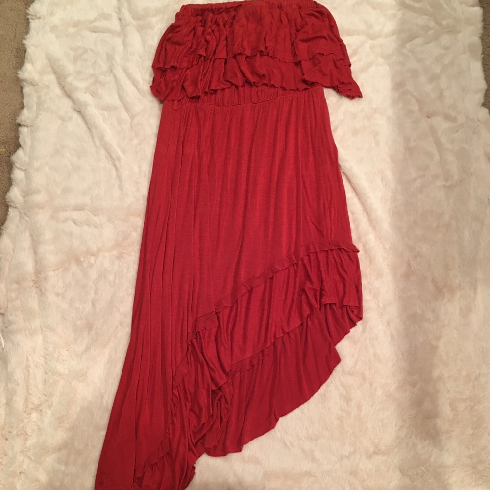 Red orange high low dress